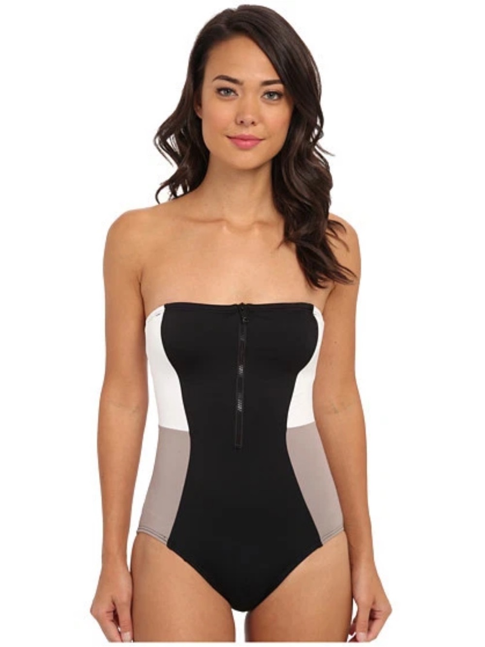 DKNY Color Block Bandeau Maillot One Piece Strapless Swimsuit, size 10